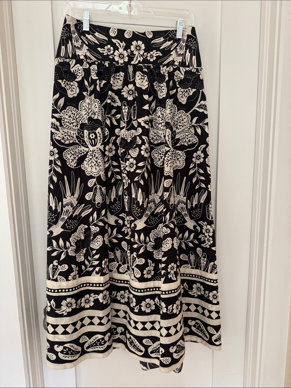 FARM Rio Black and Cream Floral Maxi Skirt